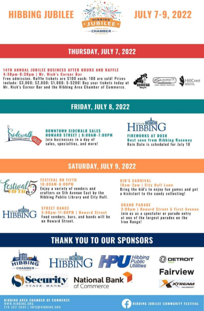 Hibbing Jubilee July 7 - 9, 2022