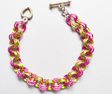Kids Wicked Chainmaille Bracelet – Pale Green & Pink (3-Link Design, 5.75")