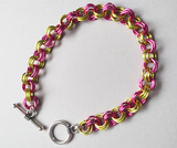 Kids Chainmaille Bracelet – Pale Green & Bright Pink (3-Link Design, 6.5")