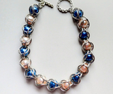 blue and rosy pearl captured bead chainmaille bracelet