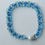 blue chainmaille bracelet with magnet clsure