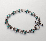 Copper chainmaille bracelet with turquoise beads