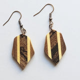 Hexagonal Harmony: Small Hexagon Inlay Wood Earrings with Zebrawood, Basswood, and Walnut