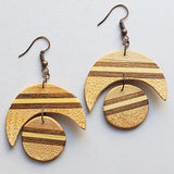 Celestial Harmony: Moon and Sun Inlay Wood Earrings