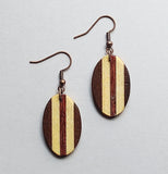 oval walnut basswood and bloodwood striped earrings