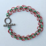Red and Green chainmaille bracelet