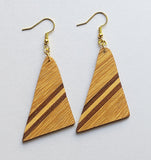triangular red oak with walnut and basswood stripes earrings