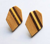 Discover Artful Sophistication: Hexagon Inlay Wood Post Earrings