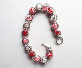 red pink and pearl captured bead chainmaille bracelet