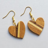heart shaped red oak with basswood and walnut stripe earrings