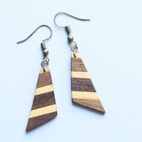 Geometric Charm: Small Triangular Inlay Wood Earrings with Walnut and Basswood