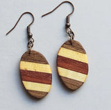 small oval walnut basswood and bloodwood earrings