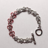 stainless steel chainmaille bracelet with red links