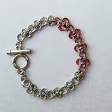stainless steel with red links chainmaille bracelet