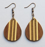 Nature's Palette: Teardrop Inlay Wood Earrings with Basswood, Walnut, and Green Poplar