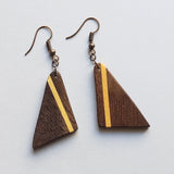 triangular walnut with single basswood stripe earrings