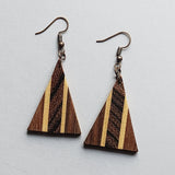 walnut basswood and zebrawood striped inlay wood triangle earrings
