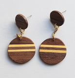 Dual Elegance: Double Round Inlay Wood Post Earrings