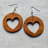 Walnut Heart Cutout Wooden Earrings